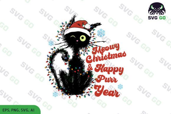 Black Cat Meowy Christmas Sublimation for Crafts