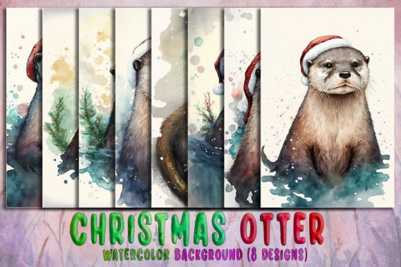 Christmas Otter Watercolor Background for Branding