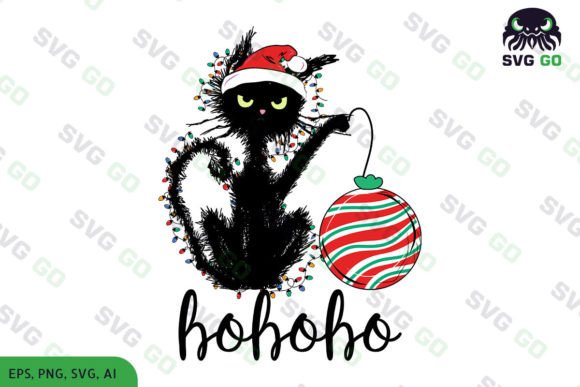 Ho Ho Ho Black Cat Christmas Sublimation for Crafts