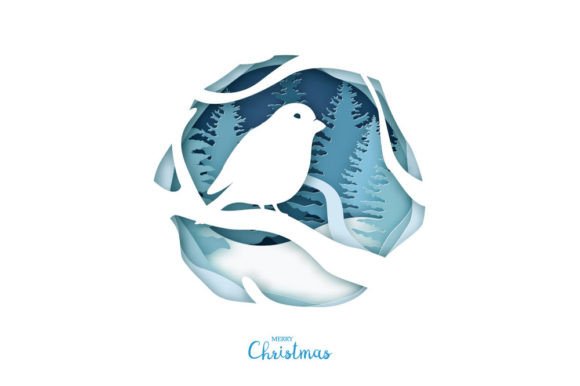 Paper Art, Bird on Tree Branch in Winter Backgrounds