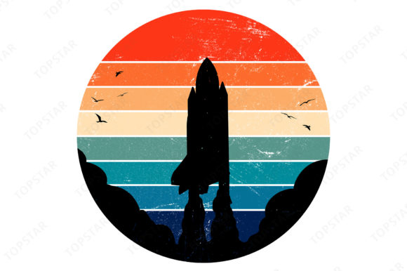 Space Shuttle Launch Silhouette Retro Review for Crafts