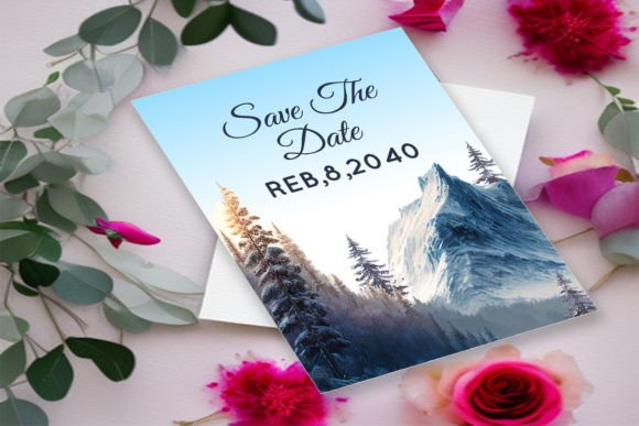 Watercolor Wedding Card with Pine Trees for Print Templates