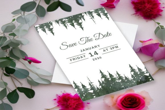 Winter Pine Tree Wedding Invitation Card for Print Templates