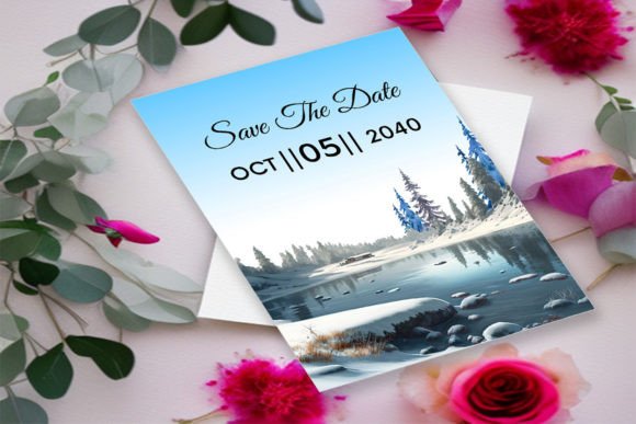 Winter Watercolor Wedding Card Design for Print Templates