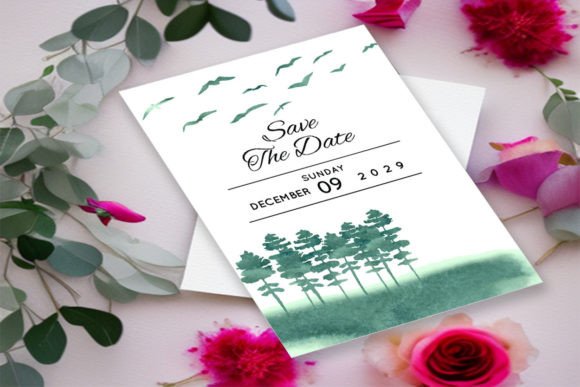 Winter Wedding Card with Mountains for Print Templates