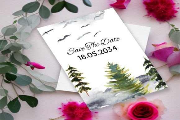 Woodland Winter Wedding Card Pine Tree for Print Templates